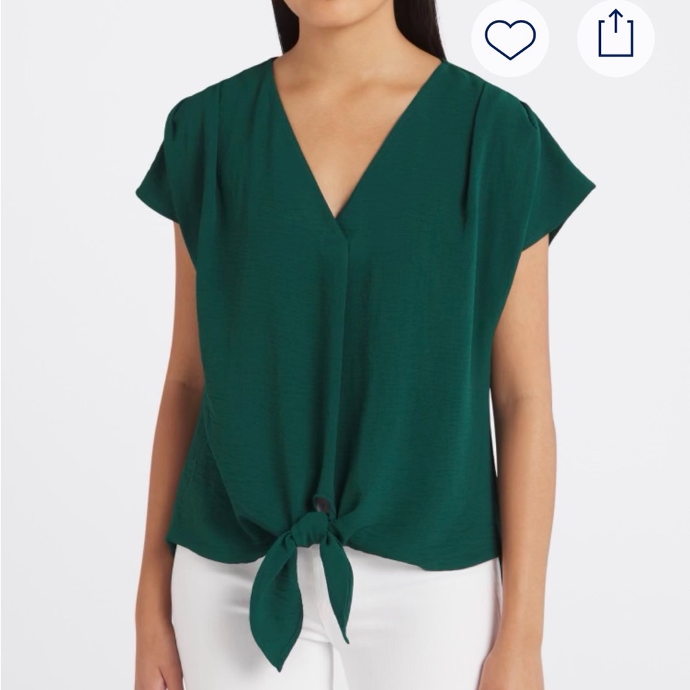 Beacon Emerald Green V-Neck Tie-Front Blouse